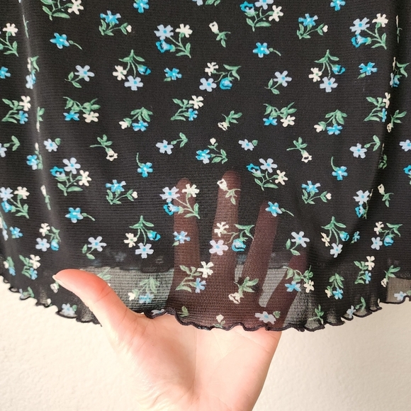 BOUTIQUE EUROPA x VINTAGE 90s mini floral sheer overlay skirt lettuce hem M - Picture 8 of 10